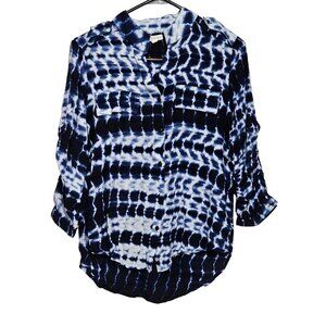Anthia Femme Blue & White Tie-Dye Button-Up Shirt Small 100% Rayon Made In India